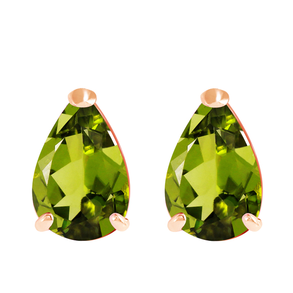 14K. SOLID GOLD STUD EARRING WITH NATURAL PERIDOTS (Rose Gold) - Picture 3 of 3